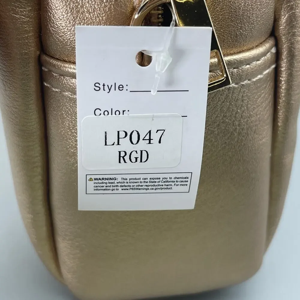 FashionPuzzle Triple Zip Small Crossbody Bag Faux Leather Rose Gold Purse NWT